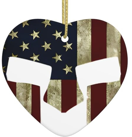 Weihnachtsschmuck Herz Keramik Ornamente USA Flagge Amerikanische Spartan Gedruckt Weihnachtsbaum Keramik Hängende Ornament für Xmas Urlaub Party Dekorationen