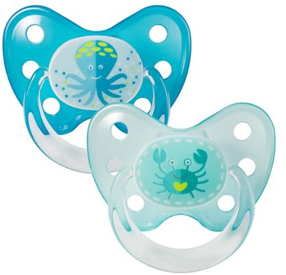 dentistar Silikon Schnuller 2er-Set – Größe 3, ab 14 Monate – Zahn- & kieferfreundlicher Nuckel mit Dental-Stufe – BPA-frei – Made in Germany - Krabbe & Krake