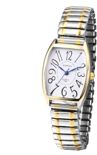 JewelryWe Uhren Damen Elastisch Edelstahl: Klassische Analog Quarz Armbanduhr Frauen Edelstahl Stretch Armband Lässige Uhr Damenuhr mit rechteckigem großen arabischen Ziffern Zifferblatt