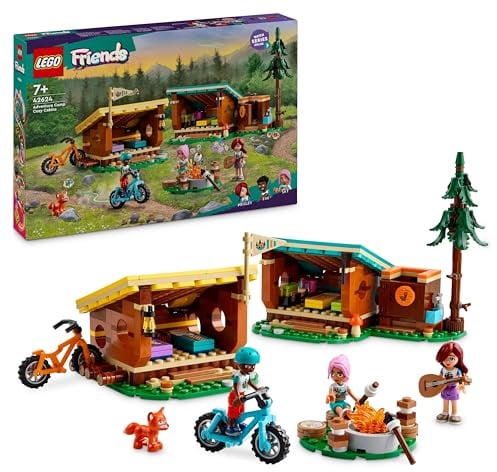 LEGO Friends Adventure Camp Cosy Cabins Camping Toy Set, Kids’ Nature Playset, Pretend Play for Girls and Boys Aged 7 Years and over, with 3 Mini-Doll Characters and a Fox 42624