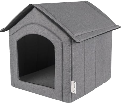 Petsona Hundehöhle Hundehütte Faltbare Mit Herausnehmbarem Dach Hundehaus Hundebett Katzenbett Haustierbett Schlafplatz Größe M, Grau
