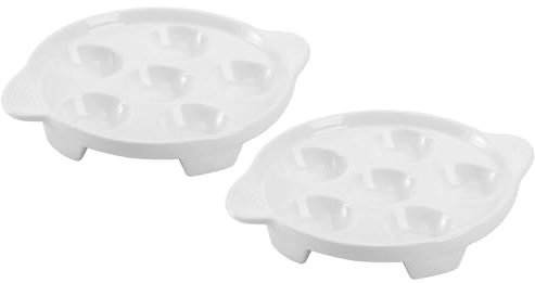 Bamboo's Grocery LoKii Lot de 2 plats à escargot en céramique à 6 trous, plats à escargots en céramique avec poignées, assiettes de régime, blanc, 15,2 cm