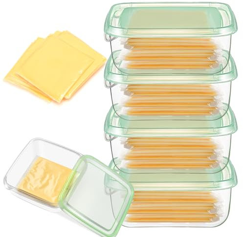 Akamino 4 Pack Sliced Cheese Container for Fridge, Butter Block Cheese slicer Holder with Lids, Airtight Plastic Storage Box for Keeps Deli Cheese Fresh Longer