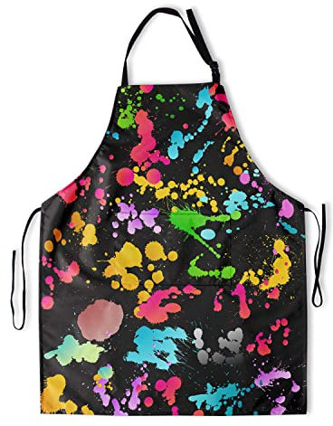 Bxplaa Malerschürze mit 2 Taschen und verstellbarem Hals, wasserdicht, bunt, für Erwachsene, Damen, Herren, Schwarze Lackierung, Einheitsgröße