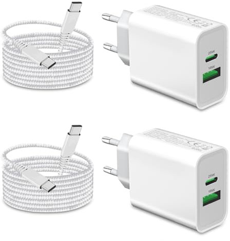 2Pack 25W Caricatore USB C e Cavo per Samsung A16 A55 5G A56 A36/A54 5G/A53 A33/A23 5G/A25 A35 A05S/S24 Ultra/S23 FE/S25/A15 A14 Galaxy A34 Z Fold 4 5 6 iPhone 16e 15 16 Caricabatterie Rapido USB C