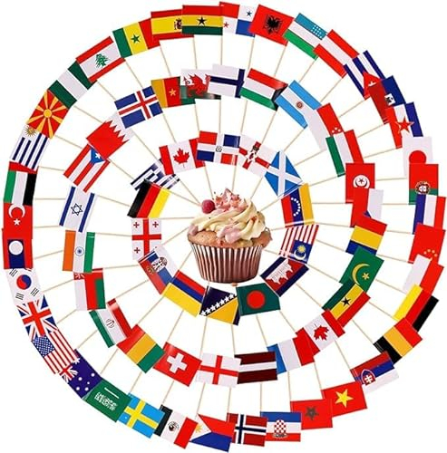 lasuroa 100uds Palillos Dientes Bandera, 6,5x3,5cm Palillos Decorativos Diferentes Naciones Adornos para Cupcakes Países para Decoración de Banderas de Alimentos de Cócteles de Frutas