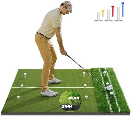 Premium Dual-Turf 5x4ft Golf Mat:10MM & 15MM High-Elasticity Base Upgraded Golf Hitting Mat, Alignment & Angle of Approach Aid, Indoor/Outdoor Practice, Green,Ideal Gifts for Men Him Dad Husband