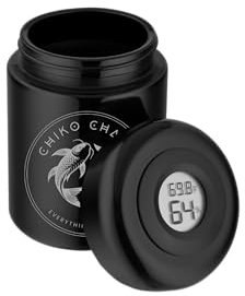 Chiko Chako® Premium UV Schutz luftdichtes Aufbewahrungsglas mit Hygrometer im Deckel | Stash Jar | Gläser zum fermentieren für Kaffee | Tee | Gewürzbehälter | 15g Fassungsvermögen | 250 ml