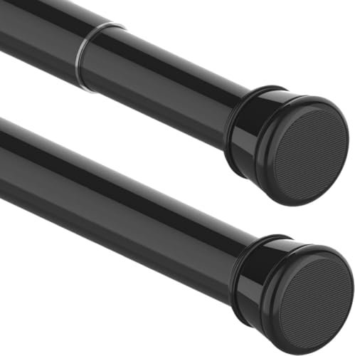1PC Shower Curtain Pole Extendable No Drill Tension Rods for Curtains Extendable Curtain Poles Shower Curtain Railfor Bathroom, Window, Door, Wardrobe, 63-85cm/24.80-33.46Inch(Diameter:25mm) Black