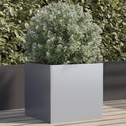 qohoio Jardinière argenté 49x47x46 cm Acier galvanisé Jardiniere sur Pieds,Bac avec Treillis,Jardiniere Terrasse