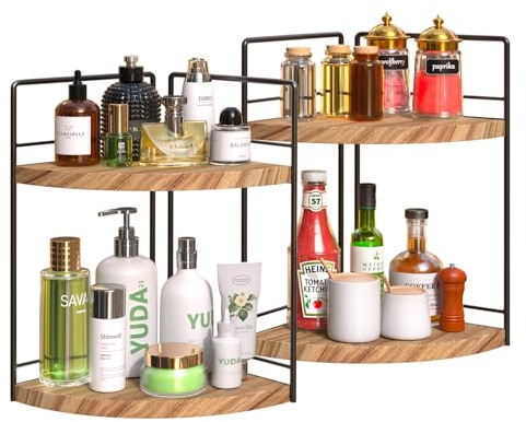 OCPO HOME 2x Organizzatore Angolare a 2 Ripiani, Organizer per il Piano di Lavoro del Bagno, Portaspezie Organizzatore, Porta Trucchi Organizer per Toeletta, Camera da Letto, Bagno, Cucina (Marrone)