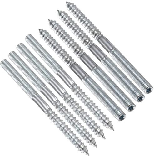 TOP-VIGOR 8Pcs Double Headed Bolts Dowels, M8*120mm Double Ended Screws, Metal Screw Dowels Hanger Bolts for Woodworking Connector Joining Furniture Legs Professional Carpenters DIY