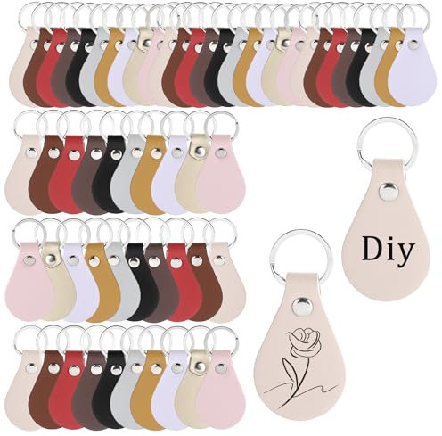 BTSKY Lot de 100 porte-clés en cuir synthétique 10 couleurs pour loisirs créatifs, gravure laser, travail du cuir vierge