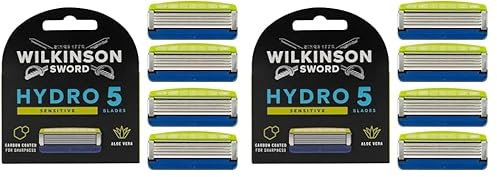 WILKINSON SWORD – Hydro 5 Sensitive Rasierklingen für Männer | Feuchtigkeitsspendendes Gel und umklappbarer Trimmer | Packung mit 4 Rasierklingen (Packung mit 2)