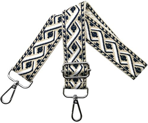 Taschengurte zum Wechseln Schultergurt für Tasche, Verstellbar Taschengurt Breit 3.8cm mit Silber Karabiner Schulterriemen Taschenband Umhängegurt Tragegurt für Handtaschen, Dunkelblau/Weiß, R27