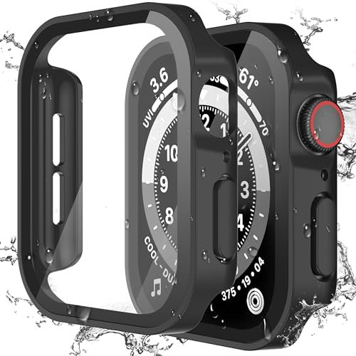 Kawoco Schutzhülle für Apple Watch SE Series 4/5/6 40mm Hülle mit Panzerglas Displayschutz, Wasserdicht Hart PC Flache Kante Case, Hochempfindliche Schutzfolie für iWatch 40mm Schwarz