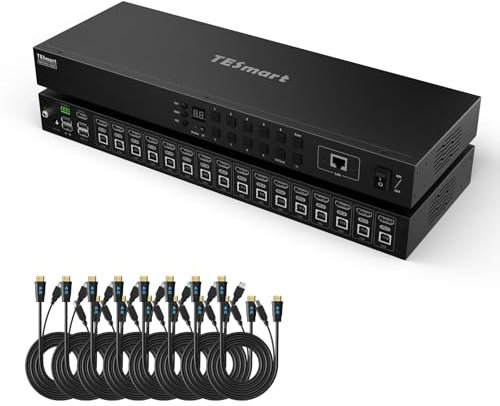 TESmart 16x1 HDMI KVM Switch, 16ports 1U Rack Mount KVM Switch, 4K@30Hz USB2.0 KVM Enterprise-Grade, Support EDID Emulator | Auto Scan | Hotkey Switch | IR Remote| RS232 | IP Control (HKS1601-EB23)