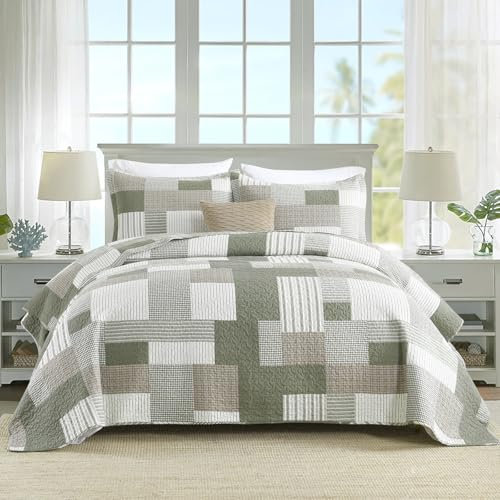 EWlinens Steppdecke aus 100 % Baumwolle, King-Size-Größe, Moonlight Red Plaid Quilts Bettwäsche-Sets
