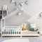 FAYICIC Schönes Hausbett Kinderbett,Vollholz mit Zaun und Lattenrost, mit Rausfallschutz für Kinder- und Jugendzimmer(200x90cm) (Weiß)