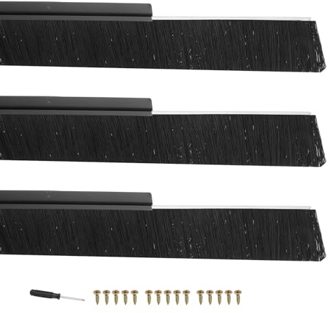 PATIKIL Door Brush Sweeps 2.76 Bristles x 39.37 Long, 3 Sets H-Shape Aluminum Alloy Holder Brush Sweep for Bottom of Door Seal Garage Weather Stripping, Black/Black