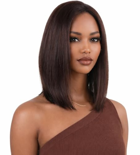 ManeMajesty Glatte Bob-Perücke 30 cm Naturfarbe 33x5 cm Lace Front | 100% Remy Echthaar aus brasilianischem Haar, vorgezupfter Haaransatz mit Baby Hair, Lace Front Bob Perücke für Damen