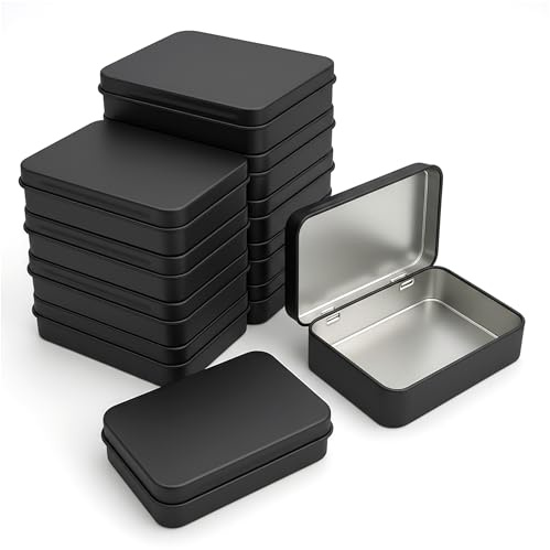 Forever bene 12-teilig Schwarz Metalldosen, 11,5 cm × 8,5 cm × 2,2 cm | Verbundene Deckel bleiben an der Dose und ordnen Bastelteile, Nähzubehör, Bürobedarf und kleine Beschläge