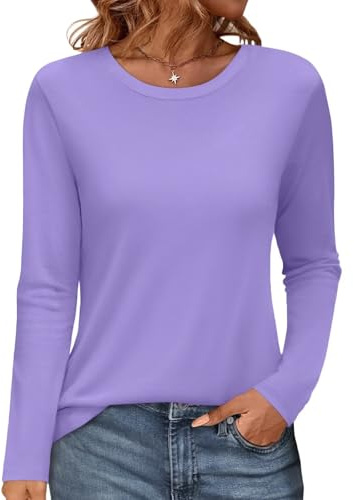 Onsoyours Damen Rundhals Tshirt Langarm Tunika Frühling Herbst Oberteile Einfarbig Basic Longshirt Tops