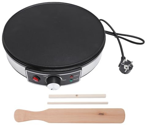 Electric Crepe Maker -Maschine, 11,8 Zoll mit LED -Indikatoren, Einstellbare Temperaturregelung, Anti -Stick -Krepppfanne mit Teigstreuer Spatel für Heim und Kommerzielle Nutzung