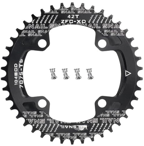 CYSKY Plato de Bicicleta 104 BCD 40 42 44 46 48 50 52 Dientes Narrow Wide Monoplato con Pernos de piñón para Bicicleta de Montaña, Bicicleta de Carretera, Ebike (Negro, 42 Dientes)