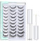 SISILILY False Eyelashes Multipack with Eyelash Glue-10 Pairs Reusable 3D Eye Lashes Natural Handmade Black Strip False Lashes