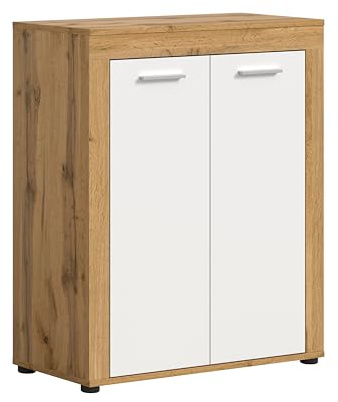 xonox.home - Schuhschrank Jam 80x95x35 cm in Wotan Eiche und weiß - Dielenmöbel Flurmöbel Garderobenschrank Eingangsbereich - pflegeleichte Oberfläche funktional robust und langlebig