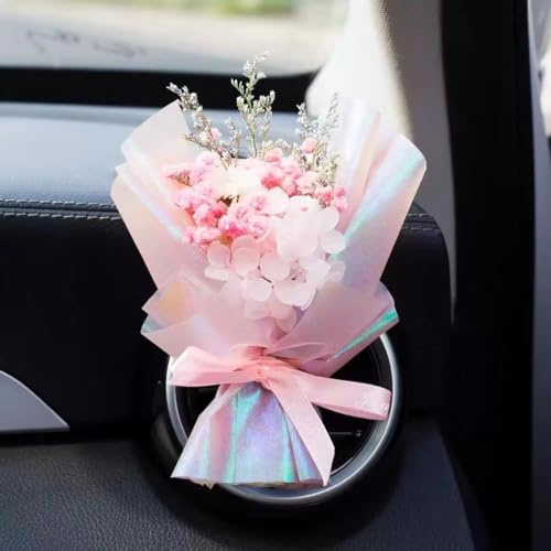 Rosa Mini getrocknete Blumen Blumenstrauß für Auto Lüftungsschlitz-Clips Auto Luftauslass Parfüm Dekoration Lufterfrischer Dekorationen Automobil-Innenzubehör