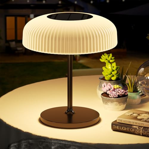 Auting LED Tischlampe, IP44 Outdoor Solar Tischlampe mit Touchdimmer und Akku,USB-C Ladekabel Nachttischlampe, Leselampe,LED Lampe, Stilvolle Outdoor & Indoor Leuchte,Ideal für Balkon, Garten,Camping