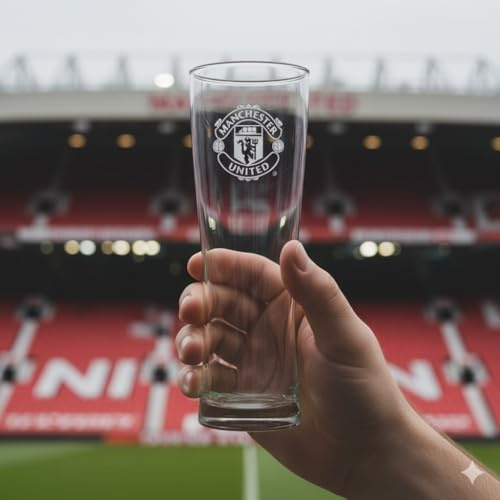 Manchester United FC Slim Pint Glass Mono Crest Peroni Style