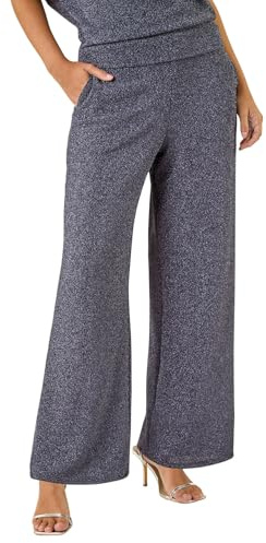 Roman Wide Leg Trousers for Women UK Ladies Palazzo Pants Evening Jersey Elasticated High Waist Smart Flared Culotte Office Work Going Out Loose Crepe Bottoms