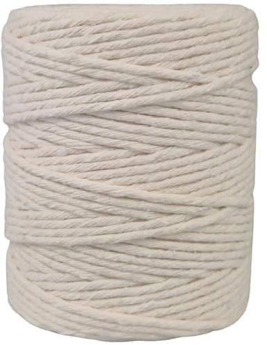 APREGGIO Corda Macramé 3mm x 100m, Filato di Cotone a Torsione Singola (Single Twist) per Arazzi, Portapiante e Decorazioni DIY – Colore: Naturale