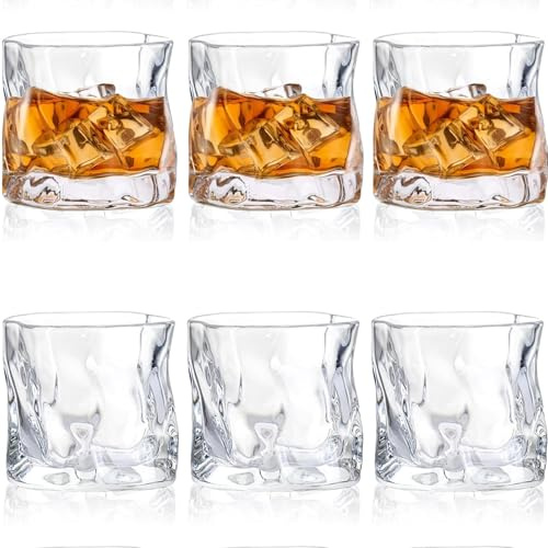 FDDU 6 Pezzi Inclinate Bicchiere da Whisky Moda, Bicchieri Amaro, Bicchiere di Cristallo Senza Piombo, Tazza di Whisky di Cristallo Irregolare, Trasparente, per Casa, Bar, Ristorante, Albergo(200ml)