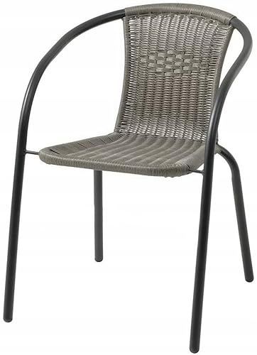 MAT-COMPANY Bistrostuhl Polyrattan Stapelstuhl Gartenstuhl Balkonstuhl Terrassenstuhl mit Metallgestell Grau