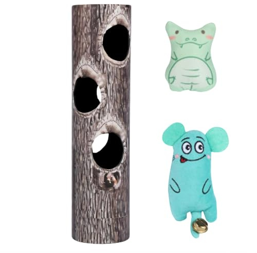 Wkldjf Durability Tree Hole Roller Cats Toy Catmint Plush and Bells with Six Creative Holes for Interactive Play Indoor Indoor Toy