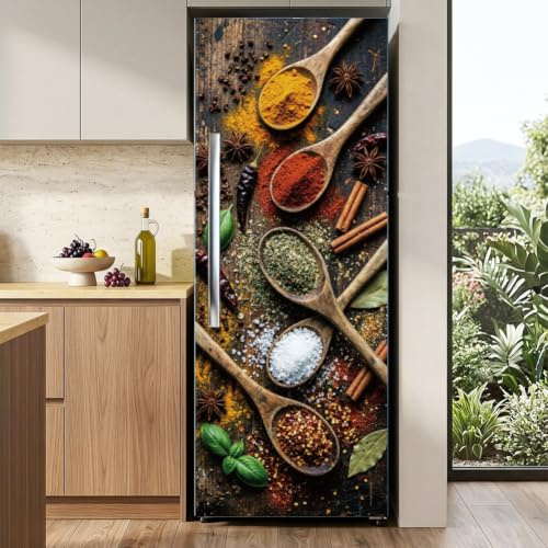 arricraft 2 Pcs 3D Self-Adhesive Refrigerator Door Sticker, 31.5x78.7 Kitchen Theme Design Fridge Door Murals Stickers PVC Removable Wallpaper Decoration for Kitchen Bar Home Door Decor