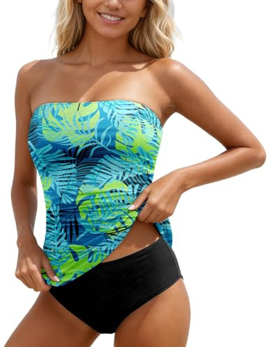 Ensemble Tankini Bandeau pour Femme Taille Haute Maillot de Bain Gainant Taille Haute sans Bretelles Maillot des Bain sans Bretelles Unique