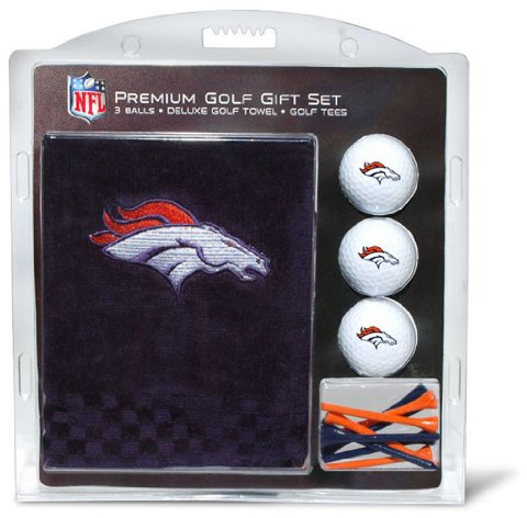 TEAM GOLF NFL Denver Broncos Geschenkset: Besticktes Golf-Handtuch, 3 Golfbälle und 14 Golf-Tees, 7,5 cm Regulation, dreifach gefaltetes Handtuch 40,6 x 55,9 cm, 100% Baumwolle
