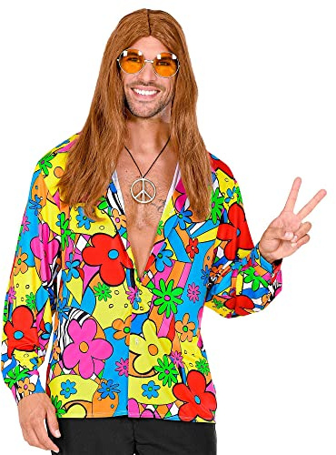 WIDMANN Adult Mens Flowery Multicoloured Hippie Shirt. Includes Shirt. Fancy Dress Costume, Outfit, World Book Day, Halloween, Carnival, 60s, Flower Power, Hippy