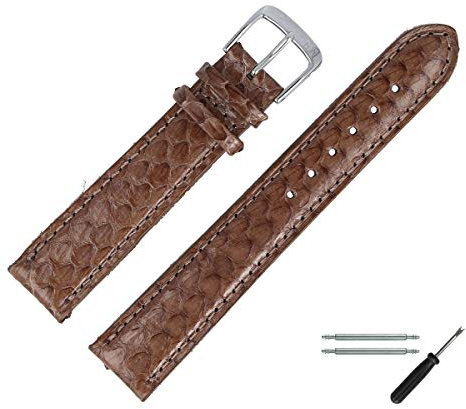 MARBURGER Uhrenarmband 18mm Leder Braun Silber Schlange Prägung Mit Naht - Montage Set 4061832000120