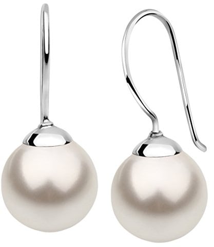 Nenalina Ohrringe Silber 925 Damen Ohrhänger mit Glas Perlen 10 mm Weiß