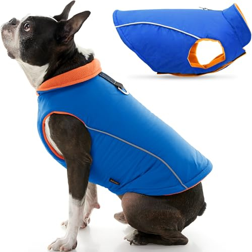 Gooby Cold Weather Fleece Lined Sports Dog Vest with Reflective Lining, X-Small, Blue | Fleece-lined, water-resistant outer; 3-point hook-and-loop fit; Reflective lining; Leash attachment