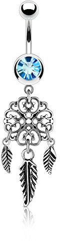 Tapsi´s Coolbodyart® Bauchnabelpiercing Edelstahl Chirurgenstahl 316L Kristall Anhänger Traumfänger Aqua Blau