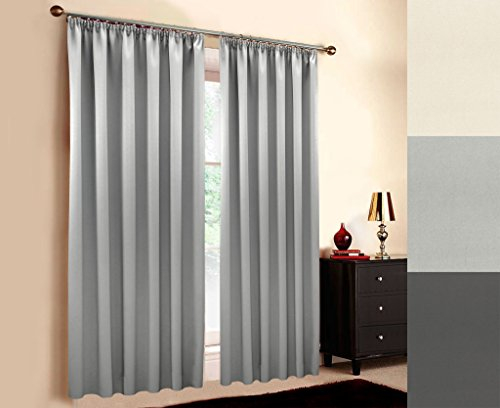 Hochqualitativer schwer entflammbarer Verdunkelungsvorhang nach Maß (M1 und B1 Zertifikat), Kräuselband, Thermovorhang, Vorhang nach Maß, Gardinen nach Maß, Light Grey (210cm Höhe x 145cm Breite)
