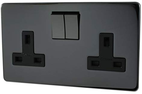 Screwless Black Nickel Double Socket (Black Switch) - 7316-BKN