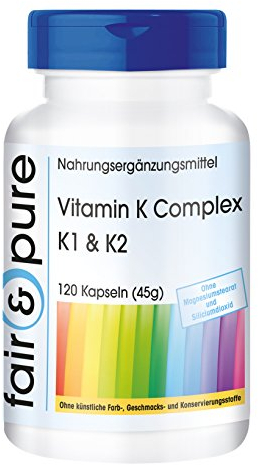 Fair & Pure® - Vitamina K1 y K2 - Complejo de Vitamina K - Vegano - Alta pureza - 120 Cápsulas